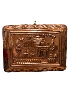 Large Vintage Copper Jelly Jello Gelatin Mold House Home Picket Fence Trees Bird
